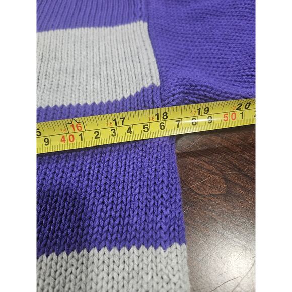 Y2K Revival Cropped Striped Knit Sweater Purple Gray Boxy Ribbed Hem Small - Picture 5 of 6